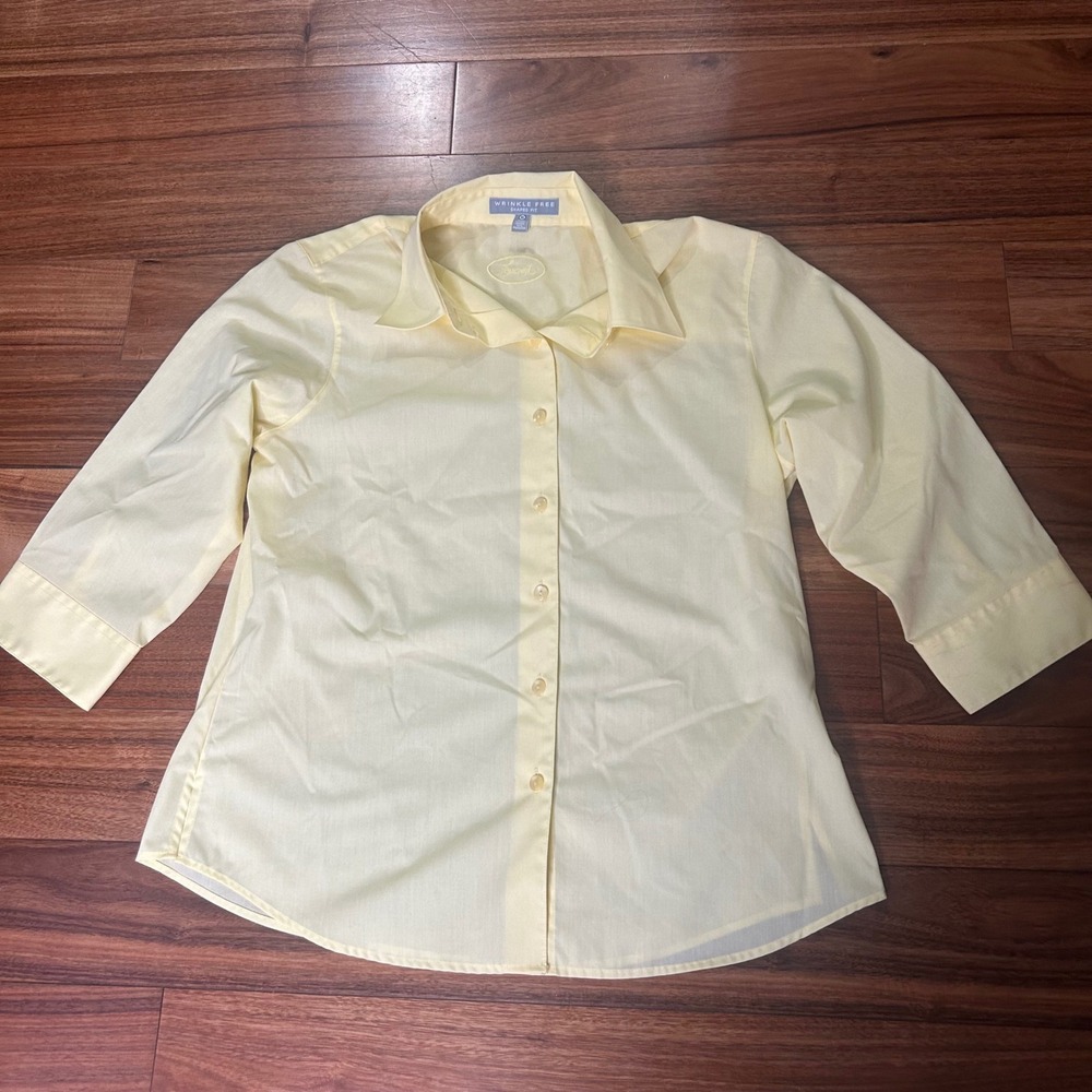 Foxcroft‎ Wrinkle Free Button Down 3/4 Sleeve Top Shaped Fit Yellow 8P